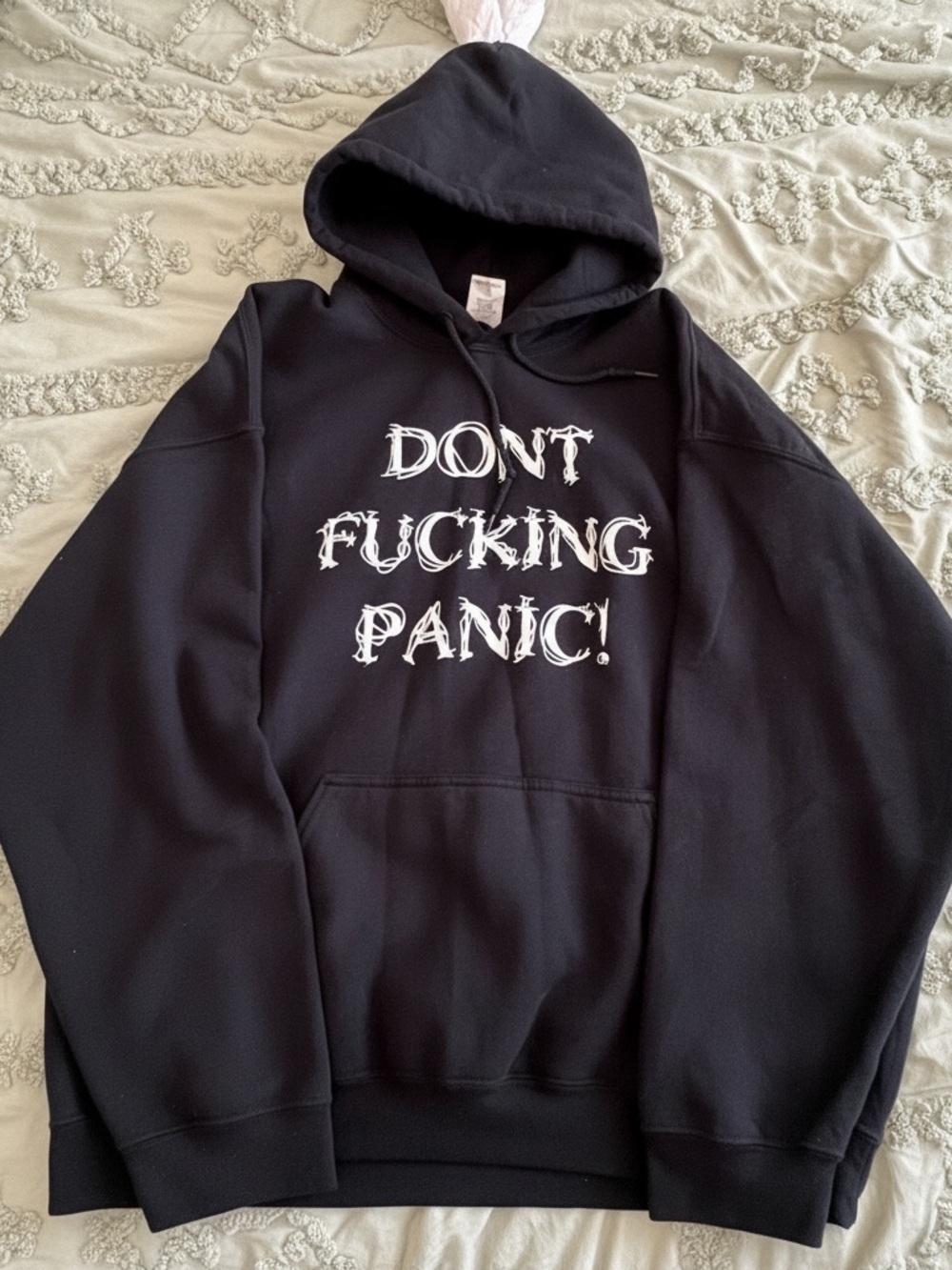 Don’t Fing Panic Graphic Hoodie Black Gildan Heavy Blend XL*